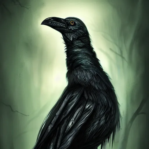 Prompt: A portrait of an undead crow, zombie, UHD, Tyler Jacobson, fantasy, DnD, magical particles, magical, digital art