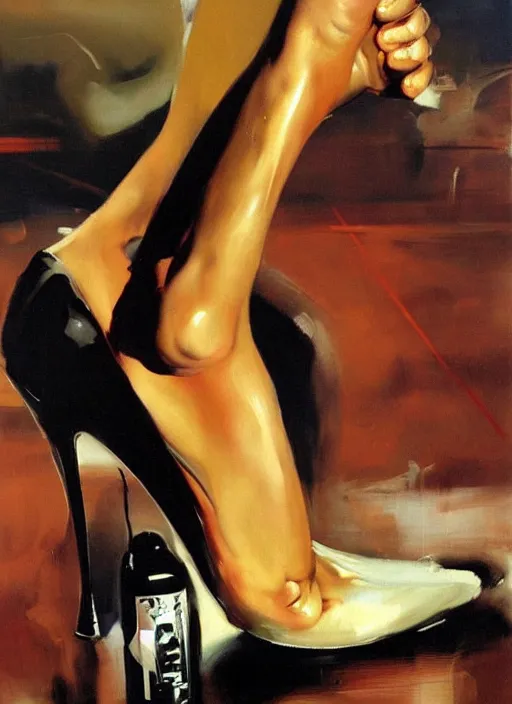 Image similar to quentin tarantino mayonnaise feet, painting by phil hale, fransico goya,'action lines '!!!, graphic style, visible brushstrokes, motion blur, blurry, visible paint texture, crisp hd image