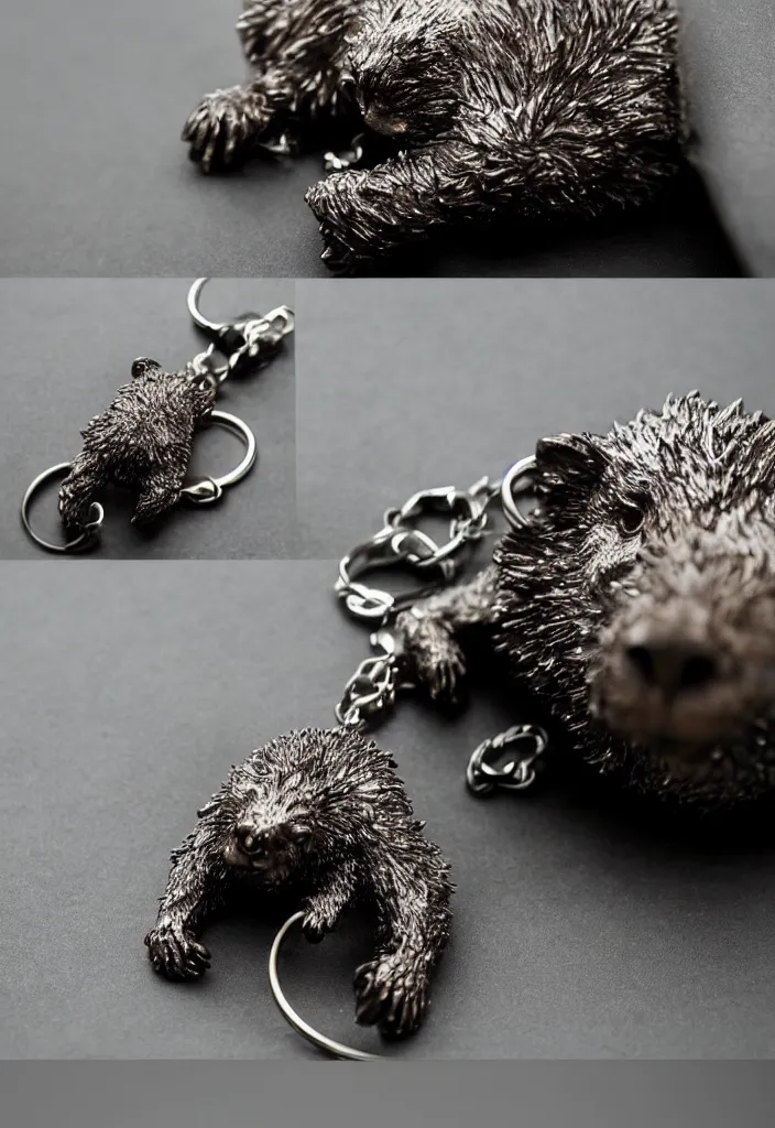 Image similar to a small crystalized bear keychain by greg rutkowski, sung choi, mitchell mohrhauser, maciej kuciara, johnson ting, maxim verehin, peter konig, 8 k photorealistic, cinematic lighting, hd, high details, dramatic, atmosphereric, trending on artstation