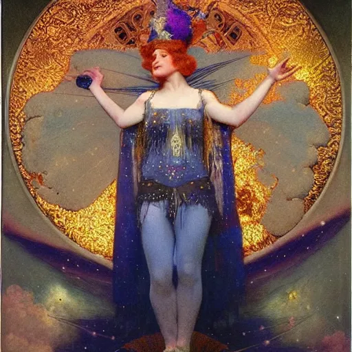 Image similar to the queen of the moon and the stars in full regalia, by Annie Swynnerton and Tino Rodriguez and Maxfield Parrish, elaborately costumed, rich color, dramatic cinematic lighting, extremely detailed