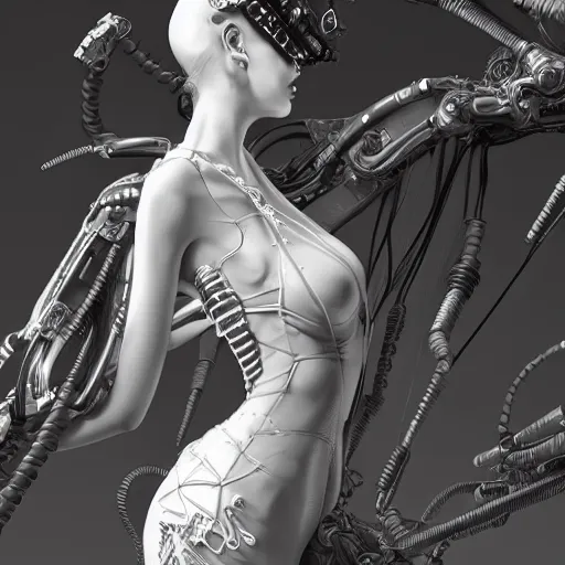 Image similar to the portrait of an absurdly beautiful, graceful, sophisticated, fashionable cyberpunk gynoid gravure idol, an ultrafine hyperdetailed illustration by kim jung gi, irakli nadar, intricate linework, neon wiring, porcelain skin, unreal engine 5 highly rendered, global illumination, radiant light, detailed and intricate environment