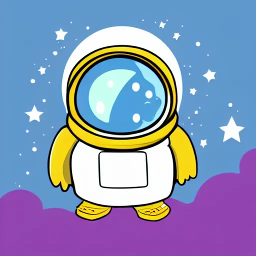 Image similar to cute astronaut penguin, helmet on, floating on space, disney style