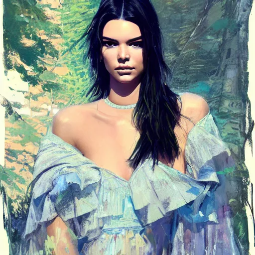 Image similar to fashion model kendall jenner by Faile by Richard Schmid by Jeremy Lipking by moebius by atey ghailan