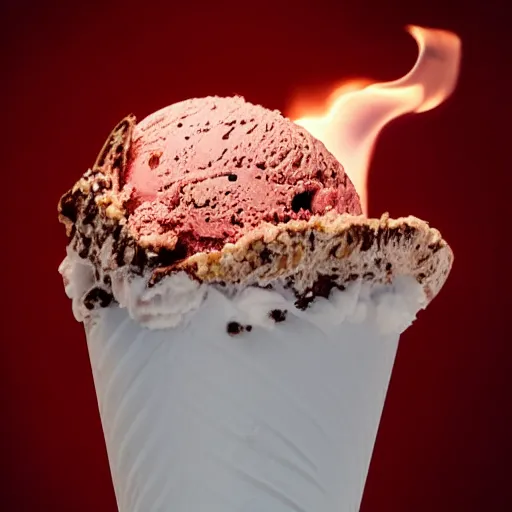 Prompt: a photograph of a dangerously bloated ice cream cone about to explode