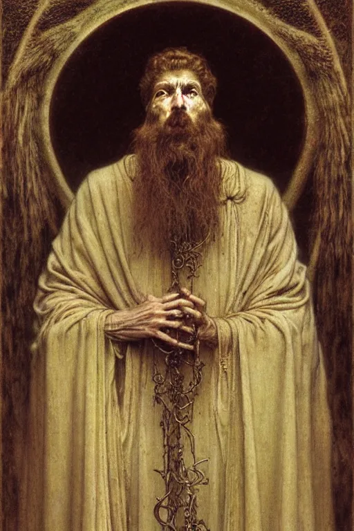 Prompt: a portrait of st cyprian by wayne barlowe, gustav moreau, goward,  Gaston Bussiere and roberto ferri, santiago caruso, and austin osman spare, ((((occult art))))