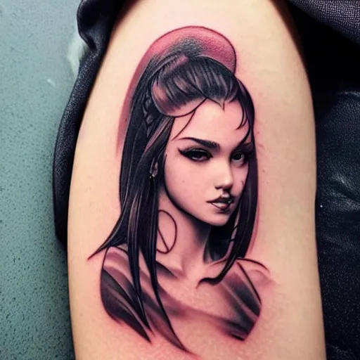 Image similar to tattoo design, stencil beautiful portrait of a girl by artgerm, artgerm