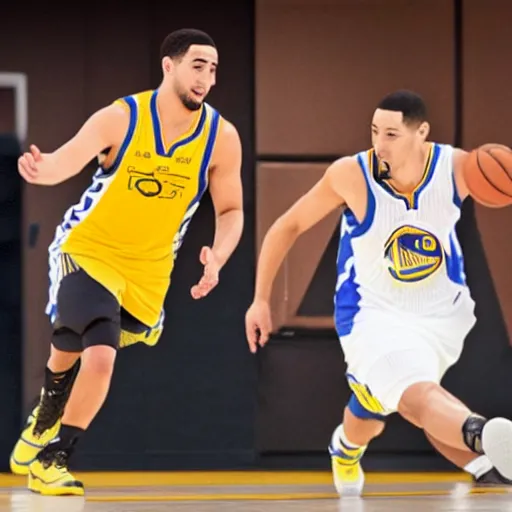 Image similar to Half-black half-asian man playing basketball with klay thompson