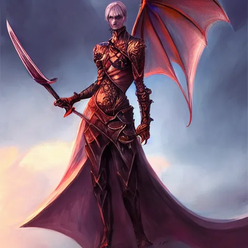 Image similar to a woman holding a sword with a dragon on it, concept art by Ami Thompson, contest winner, fantasy art, official art, concept art, high detail, experimental, high quality, 4k