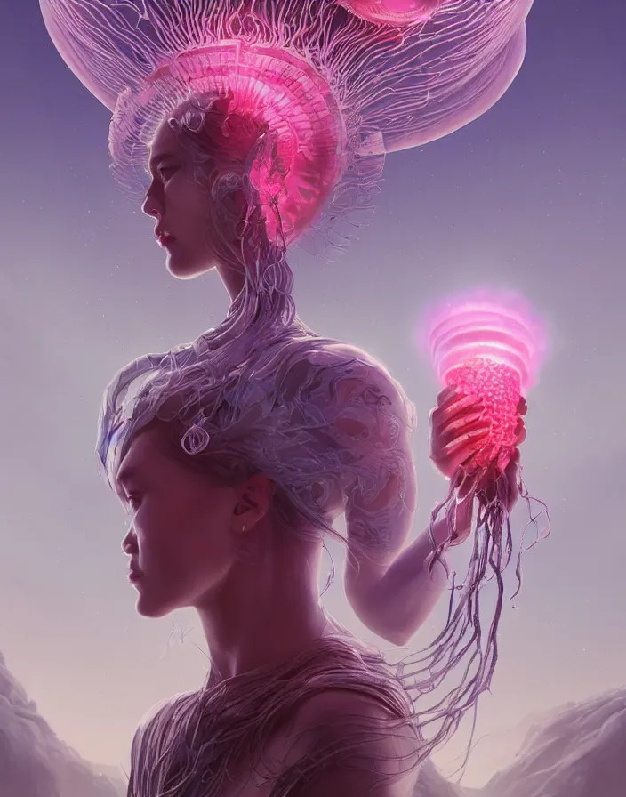 Image similar to goddess portrait. jellyfish phoenix head. intricate artwork by Tooth Wu and wlop and beeple. octane render, trending on artstation, greg rutkowski very coherent symmetrical artwork. cinematic, hyper realism, high detail, octane render, 8k, matte painting, peter mohrbacher, 3d