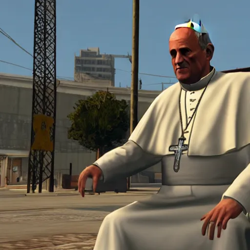 Image similar to gameplay footage of The pope in Gta V