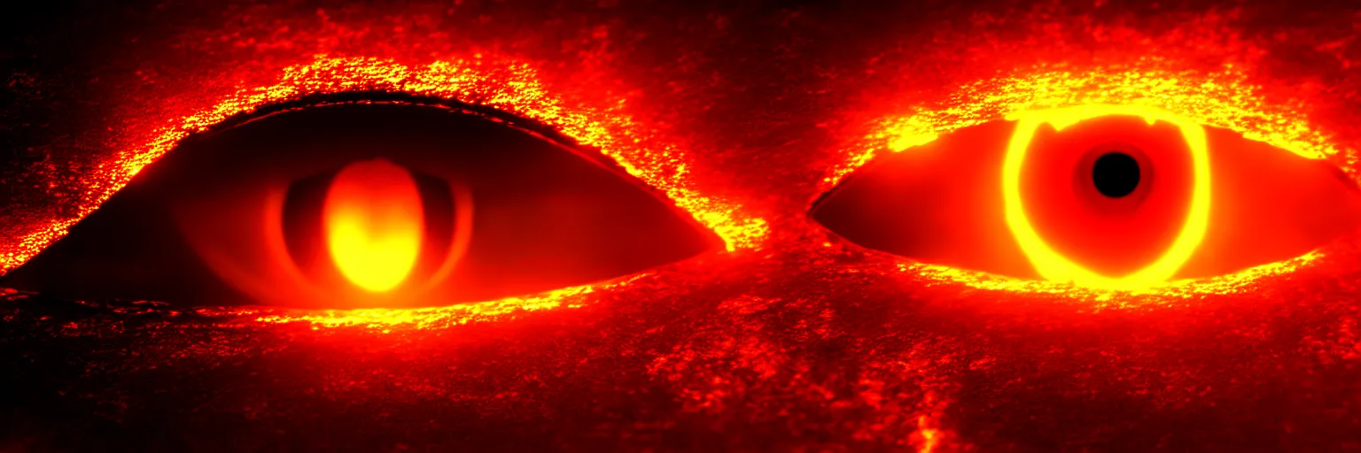 Image similar to the eye of sauron cinematic, highly detailed, volumetric lights, fog, fire, smoke, lava, digital painting, artstation, concept art