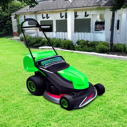 Image similar to racing lawnmower with double stripes across the hull