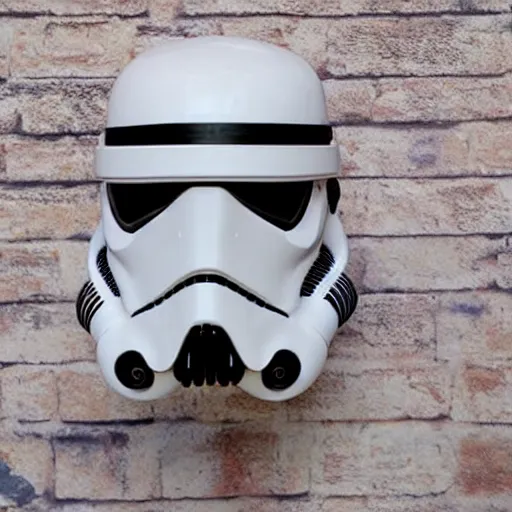 Prompt: a neon cyber steampunk storm trooper helmet