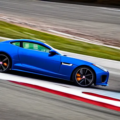 Prompt: a 2 0 1 6 jaguar f - type project 7 driving on a race track