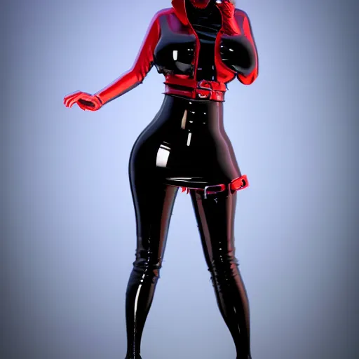 Image similar to a curvy feminine pale goth cutie with a thin waist in an elaborate red latex-leather-rubber tight neck-high outfit, cgsociety, photorealistic, sublime ambience, 16k, smooth, sharp focus, trending on ArtStation, volumetric lighting, fully clothed, worksafe