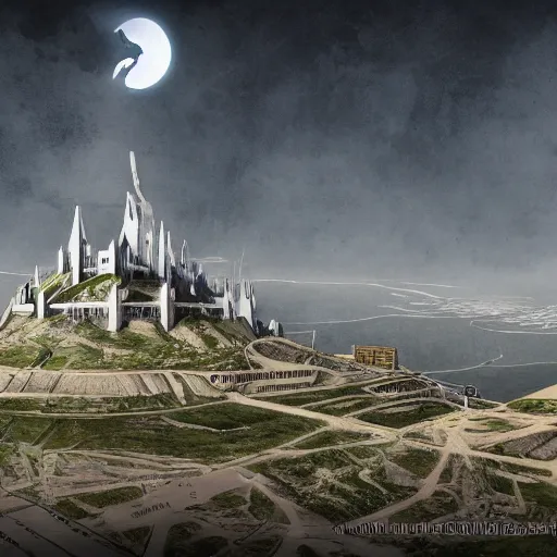 Prompt: Minas Tirith as a modern, futuristic city. Digital Art