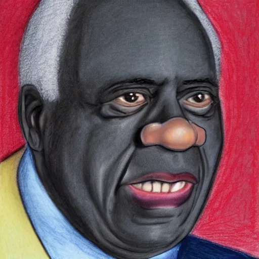 Image similar to justice clarence thomas as a sad crying clown, color pencil portrait