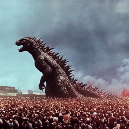 Image similar to army of godzilla on stage