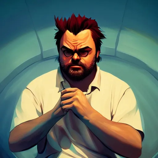 Image similar to Jack Black as Tyler Durden, ambient lighting, 4k, anime key visual, lois van baarle, ilya kuvshinov, rossdraws, artstation