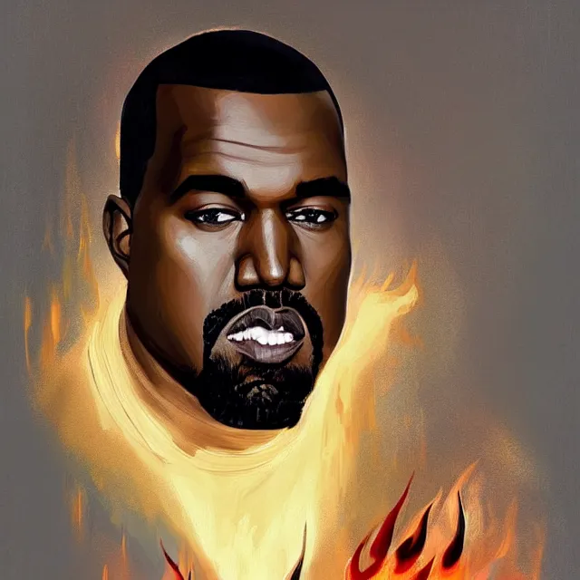 Image similar to Kanye West as a firebender, portrait, elegant, intricate, digital painting, artstation, concept art, smooth, sharp focus, illustration, art by konstantin korovin and Daniel F. Gerhartz and john howe