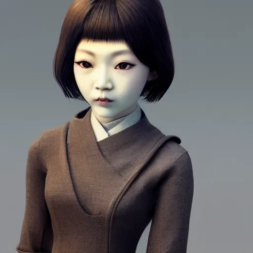 Image similar to japanese doll sculptures, realistic portraits, full body, unreal engine, 3 d, octane render, hd