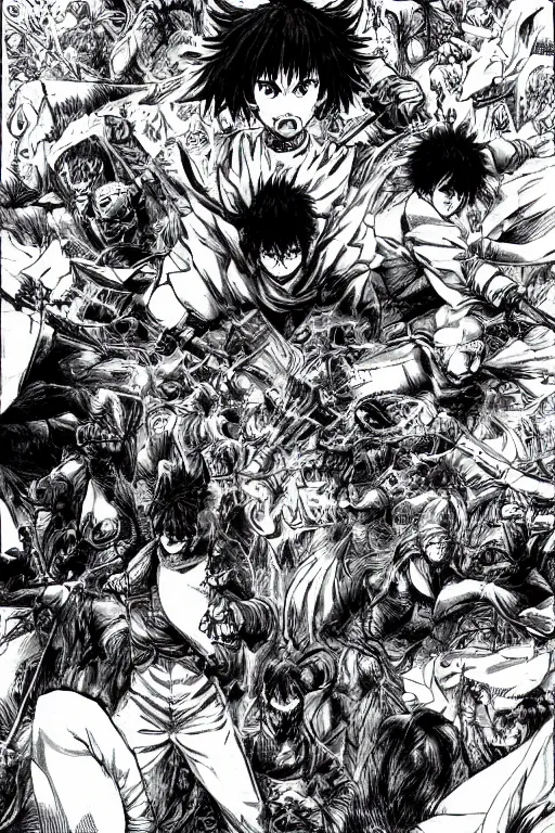 Image similar to high quality scan of a full page manga cover for a seinen fight manga by kentaro miura