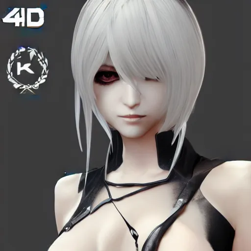 Image similar to 2B Nier automata, portrait, 4k, realistic, unreal engine render, trending in artstation, artstationHD, artstationHQ