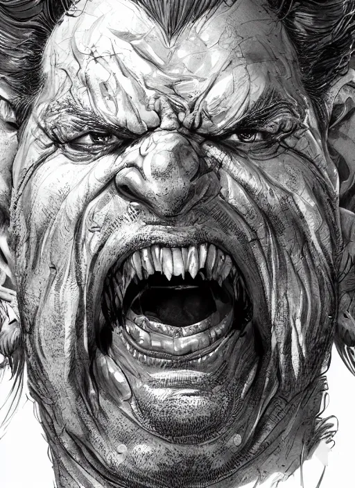 Image similar to close up portrait of bjornson screaming, insane eyes, mad, powerful, domineering, stoic, masterful, intense, ultrafine hyperdetailed illustration by kim jung gi, irakli nadar, intricate linework, sharp focus, octopath traveler, yoji shinkawa, highly rendered, detailed, concept art