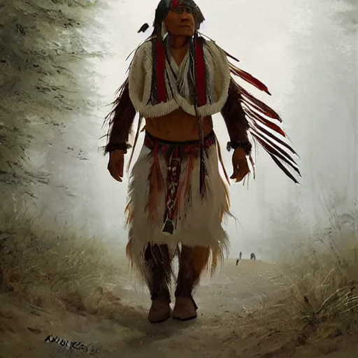 Prompt: native american indigenous man wearin traditional clothing, in a walk cycle on a white studio baclground, greg rutkowski, detailed artwork, unreal engine