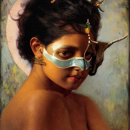 Prompt: detailed potrait 8 0 s srilankan girl with tatoos and cat woman mask in baroque painting, girl graceful,, painting by gaston bussiere, craig mullins, j. c. leyendecker, lights, art by ernst haeckel, john william godward, hammershøi,,