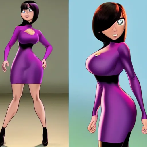 Image similar to well endowed Violet Parr wearing a tight dress