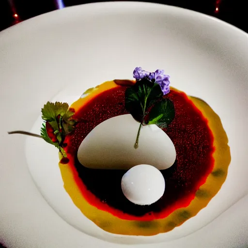 Prompt: dish made in alinea kitchen, surreal