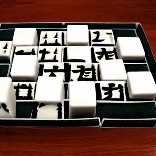 Prompt: Mahjong tiles made out of black and white chocolate forming 13 orphans