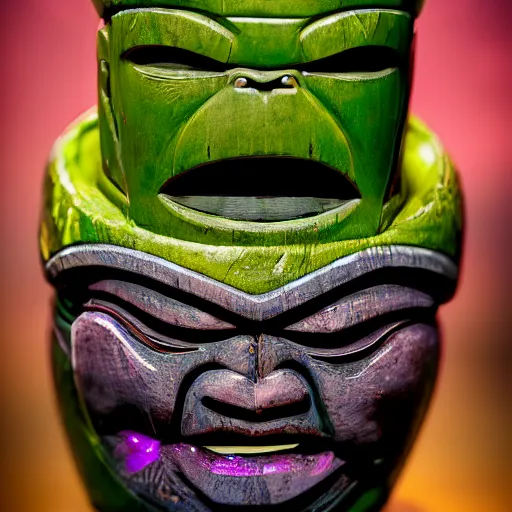 Image similar to a closeup photorealistic photograph of a glossy thanos style tiki mug sitting at a trader vic's bar featuring the face of thanos. tiki party. bright scene. fine detail. this 4 k hd image is trending on artstation, featured on behance, well - rendered, extra crisp, features intricate detail, epic composition and the style of unreal engine.