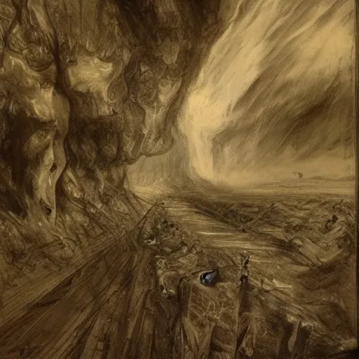 Image similar to the fire in my core heats my heart to the breaking point, twixt horror and despair my lungs catch, but cannot sate. The mind from direction fails, and cannot help but confuse my gait. dark concept art, by Greg Rutkowski, Gustav Dore, and Edvard Munch.