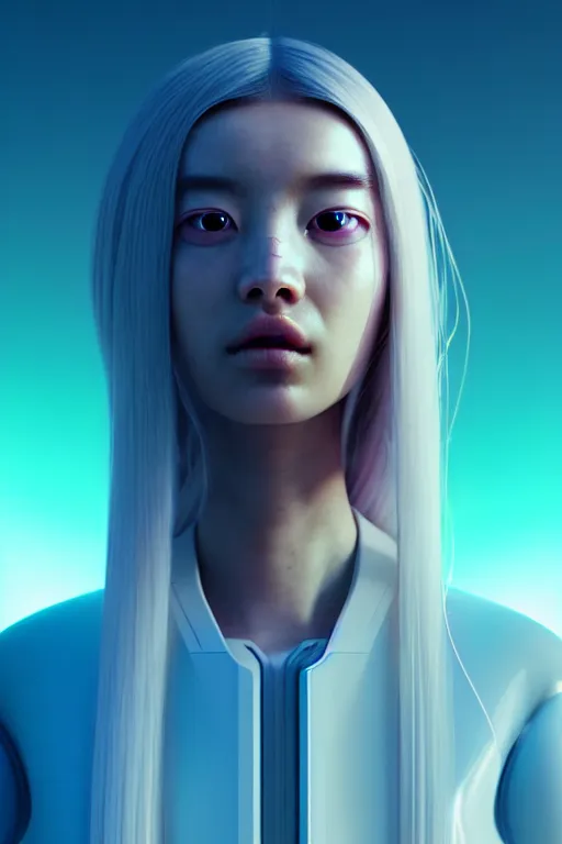 Image similar to family android women, scifi, futuristic design, bae suzy, long white hair, character design, cinematic lighting, highly detailed, by beeple, goro fujita, smooth gradient.