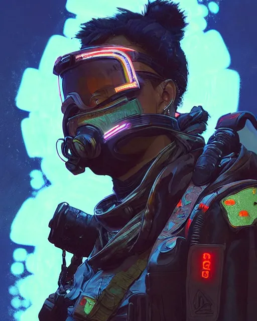 Image similar to soldier from apex legends, cyberpunk futuristic neon. reflective puffy coat, decorated with traditional japanese ornaments by ismail inceoglu dragan bibin hans thoma greg rutkowski alexandros pyromallis nekro rene maritte illustrated, perfect face, fine details, realistic shaded, fine - face, pretty face