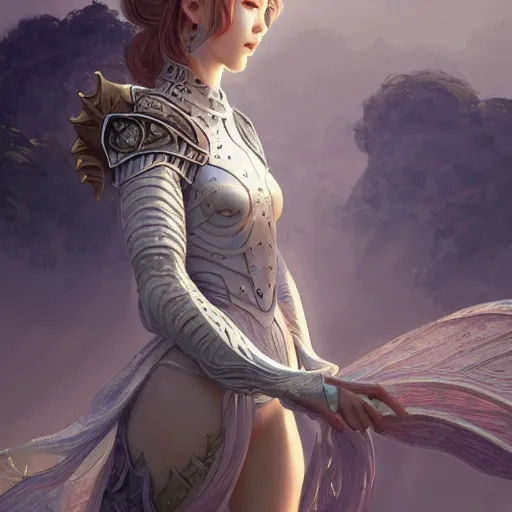 Image similar to portrait young knights of Zodiac girl, matt white color armor, in ruined Agora of Athens Sunrise, ssci-fi and fantasy, intricate and very beautiful and elegant, highly detailed, digital painting, artstation, concept art, smooth and sharp focus, illustration, art by tian zi and WLOP and alphonse mucha