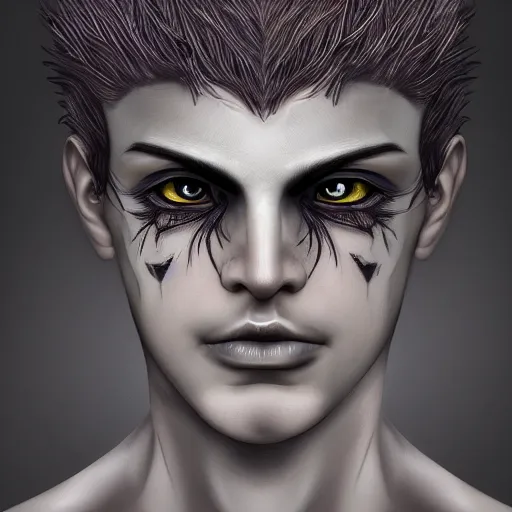 Image similar to beautiful androgynous boy turning into a demon, intricate, hd, high detailed, 4 k,
