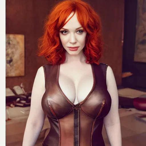 Prompt: photo of a gorgeous christina hendricks in the style of stefan kostic, realistic, professionally, professionally color graded, half body shot, leather body suit, sharp focus, 8 k high definition, insanely detailed, intricate, elegant, art by stanley lau and artgerm