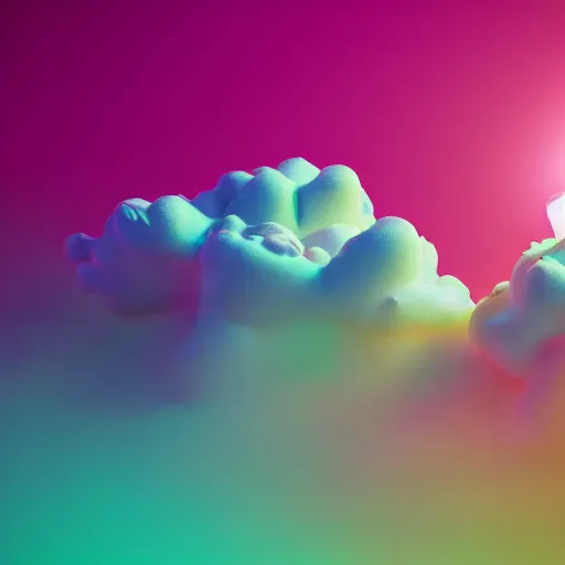 Image similar to Ice Cream Gas Clouds, Bright, Fluorescent, Neon Lamp, volumetric Light, Dispersion, Vapor, Gas, Food Coloring, Ice Cream, Artstation, by Mahmoud Sai, Octane render