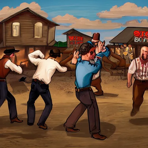 Prompt: western bar fight, realistic