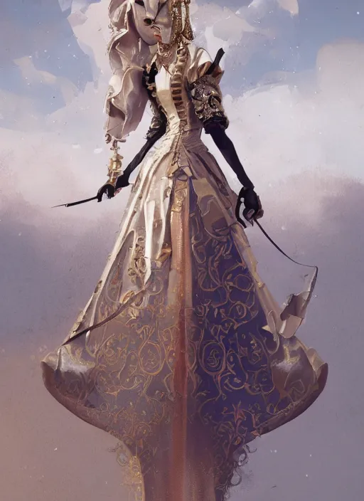 Prompt: hyper realistic photo of baroque luxury fashion queen full body, symmetric, rule of thirds, cinematic, artstation, cgsociety, greg rutkowski, james gurney brom