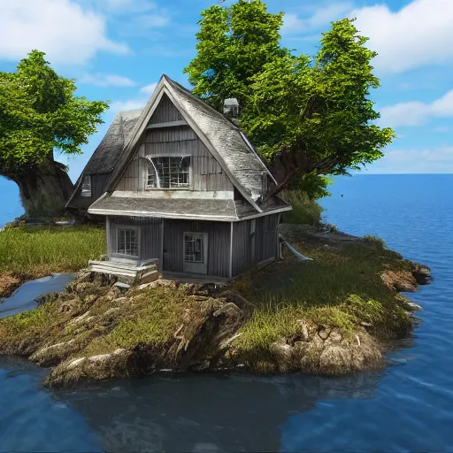 Image similar to house on the island, unreal engine, high detail, realism, award winning, detailed lighting