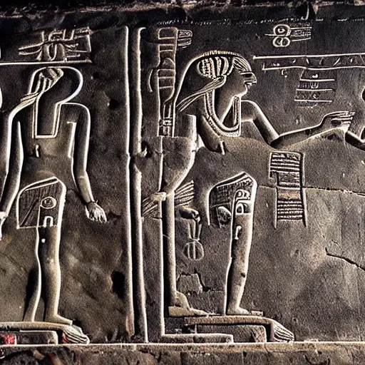 Image similar to an ancient hieroglyphic depiction go karts racing