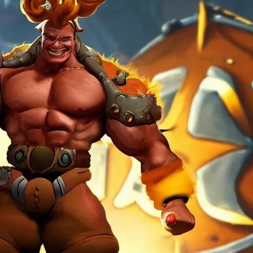 Image similar to a screenshot of arnold schwarzenegger as junkrat in overwatch