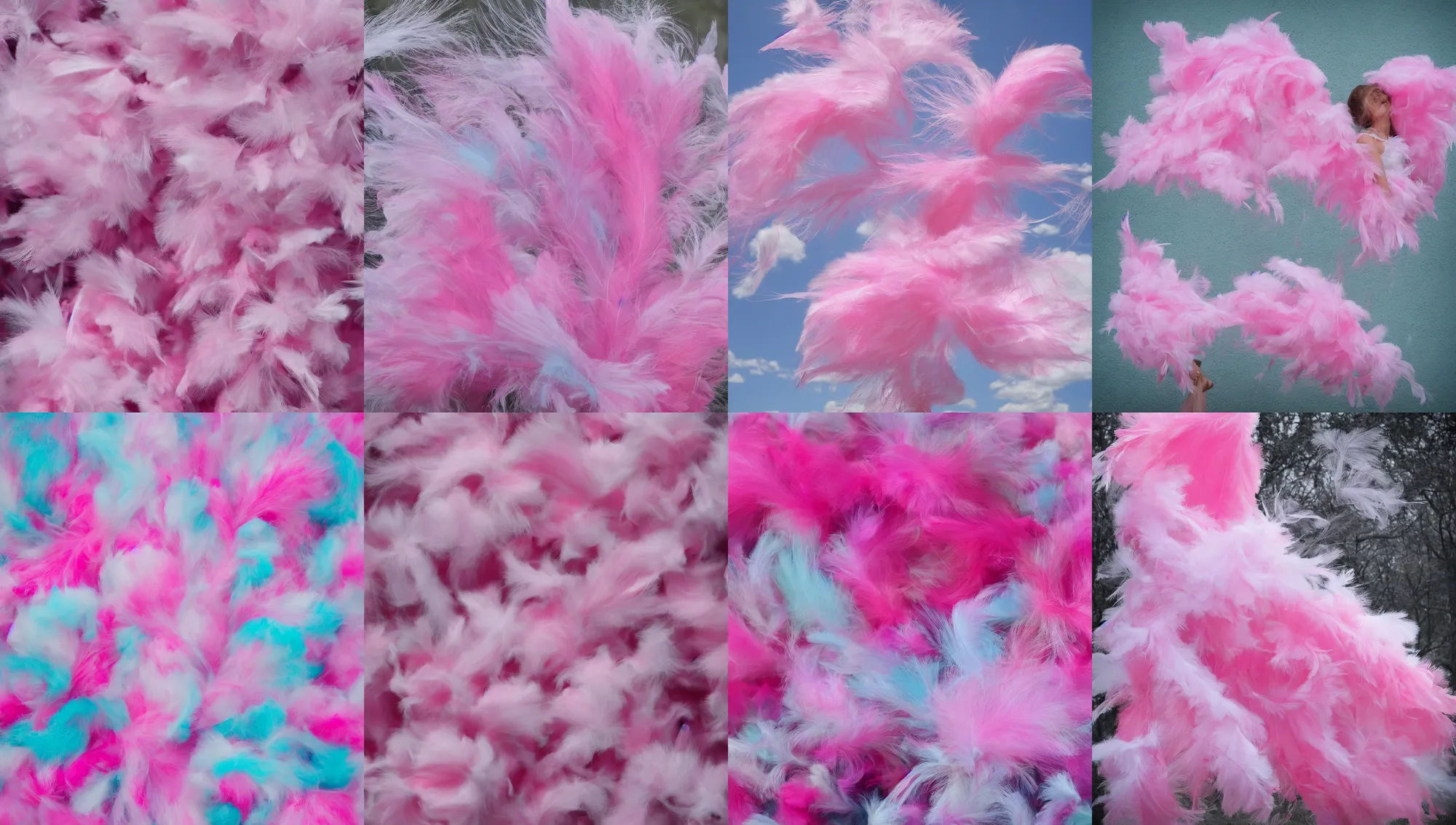 Image similar to pink, feathers, cotton candy, windy, wisps, wlop