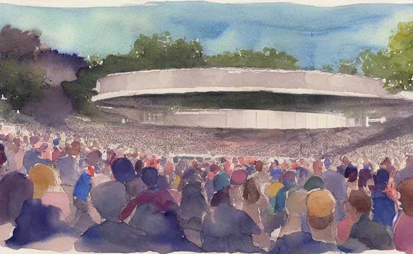 Image similar to concept art of an concert amphitheatre in downtown charlottesville virginia, complex, pinterest, artstation trending, behance, watercolor, by coby whitmore, silver, laser light,