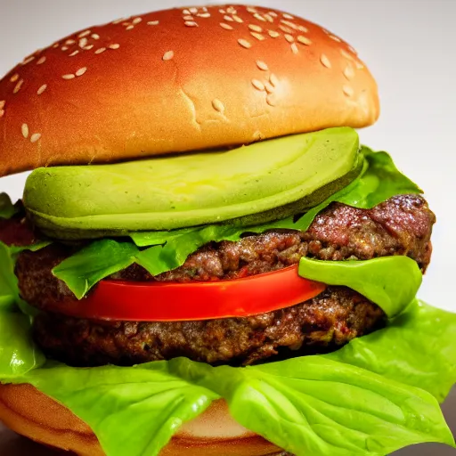 Prompt: a hamburger with too much avocado, 8 k resolution, amazing food photography