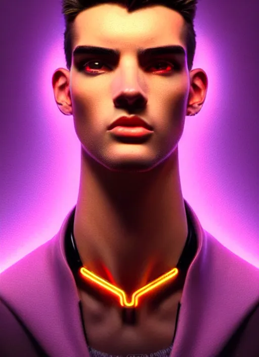 Image similar to a highly detailed long shot photo of masculin male face portrait, futurism, rococo cyber neon lighting, detailed futuristic fibonacci jewelry, profile posing, hyper photorealistic, crispy quality, digital photography, trending in pinterest, cinematic, 4 k ultra hd, art by pascal blanche, art by greg rutkowski, art by artgerm,